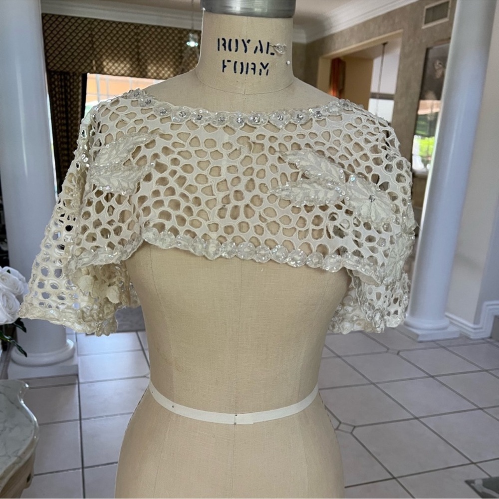 Reserved!Elegant Cream Crochet Women's Top